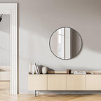 Sweetcrispy Black Round Wall Mirror 24 Inch, Bathroom Mirrors for Over Sink, Circle Mirror for Bathroom, Entryway, Bedroom, Vanity