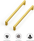 Ravinte 10 Pack Solid Kitchen Cabinet Handles Gold Cabinet Pulls Slim Drawer Pulls with 6-1/4 Inch Hole Center Square Bar Kitchen Cabinet Hardware Brushed Brass Cabinet pulls