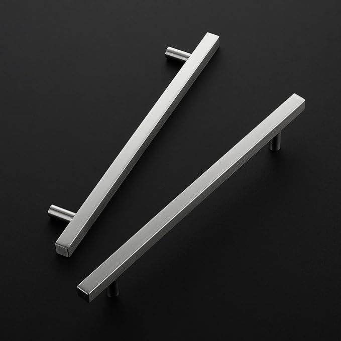 Ravinte Brushed Nickel Cabinet Handles 5 Pack 8 inch Satin Nickel Square Cabinet Pulls Silver Hardware for Kitchen Cabinets 11 inch Overall Length Stainless Steel Drawer Pulls