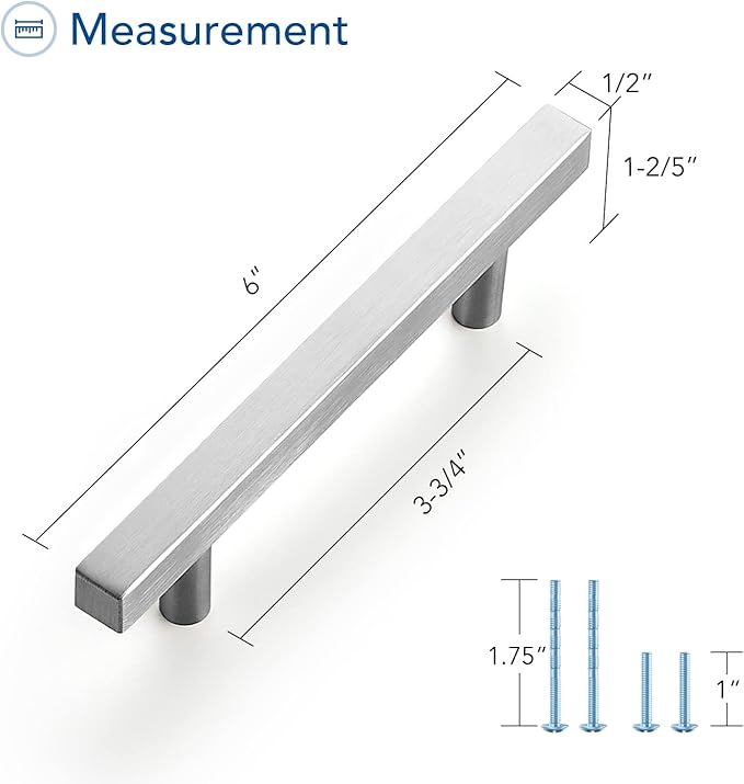 Ravinte Brushed Nickel Cabinet Handles 30 Pack 3-3/4 inch Satin Nickel Square Cabinet Pulls Silver Hardware for Kitchen Cabinets 6 inch Overall Length Stainless Steel Drawer Pulls