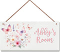 Personalized Sign - Sweet Flowers and Butterfly Door Sign & Wall Art - Nice Sign for Nursery Decor, Kids' Room Decor, Door Signs, Wall Hangers For Girls Bedroom