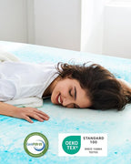 PERLECARE 4 Inch Full Memory Foam Mattress Topper, Cooling Gel Infused Mattress Pad, Ventilated Bed Topper for Pressure Relief, CertiPUR-US Certified, Blue
