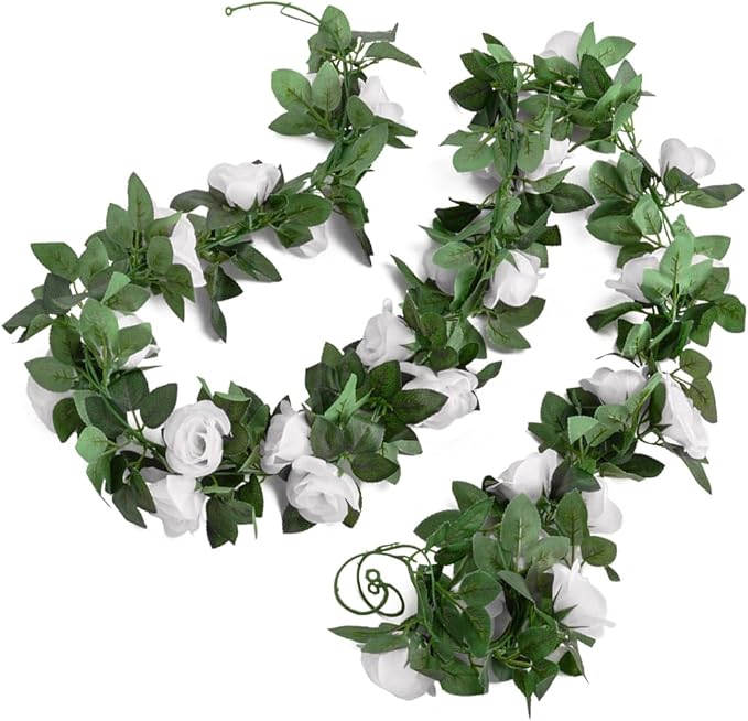 5Pcs(41FT) Flower Garland Artificial Rose Vine Garland Artificial Flowers for Wedding Party Arch Garden Floral Garlands Decor (White)