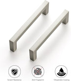 Ravinte 5 Pack Solid 3-1/2 Inch Center to Center Slim Square Bar Drawer Handles Cabinet Hardware - Brushed Nickel Kitchen Pulls