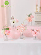 Alecono Artificial Flowers, Pink Fake Flowers Combo Box with Stems for DIY Wedding Bridal Bouquets, Cake Party Table Centerpieces Home Decor