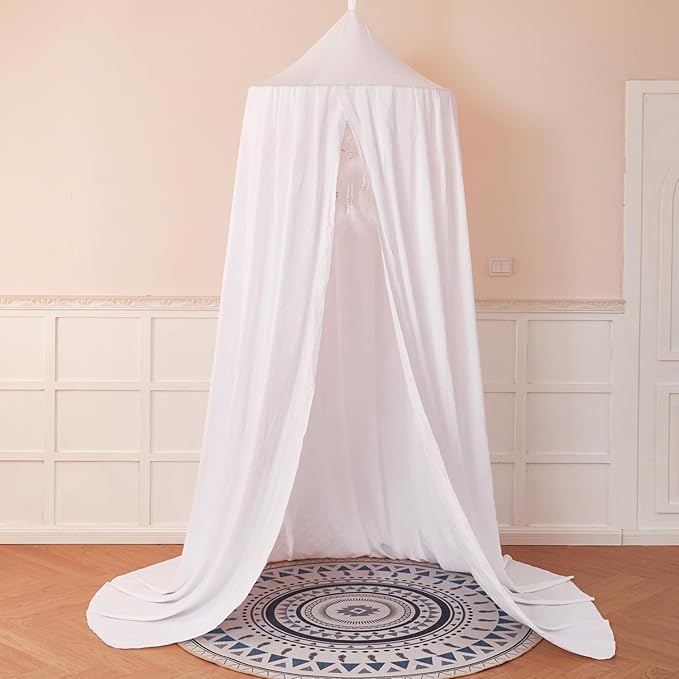 dix-rainbow Princess Bed Canopy for Kids Baby Bed, Round Dome Kids Reading Nook Indoor Outdoor House Tent Hanging Decoration Cotton Canvas White