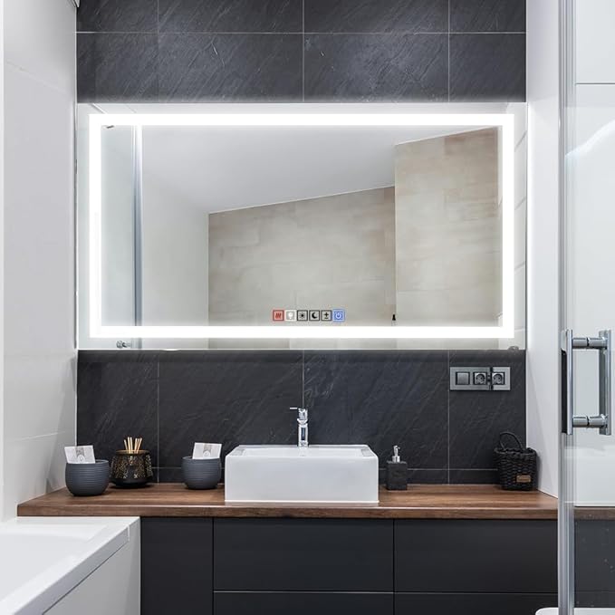 Fab Glass and Mirror LED Mirror 40x32 Inches, Led Bathroom Mirror with Lights Front and Backlit Anti-Fog Memory Brightness, Three Color Options Frameless Wall Mounted Bathroom Vanity Mirror