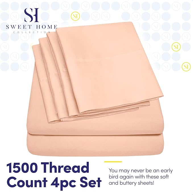 6 Piece Bed Sheet Set, Twin, Peach