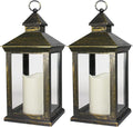 Bright Zeal 2-PACK 14 Inch Vintage Decorative Candle Lanterns With Timer - IP44 Waterproof Distressed Gold Decorative Outdoor Lanterns Battery Powered - Hanging Decorative Lanterns For Wedding Indoors