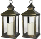 Bright Zeal 2-PACK 14 Inch Vintage Decorative Candle Lanterns With Timer - IP44 Waterproof Distressed Gold Decorative Outdoor Lanterns Battery Powered - Hanging Decorative Lanterns For Wedding Indoors