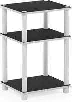 Furinno JUST Side Table, 3-Tier End Table, Open Shelves Night Stand, Bedside Table, Toolless Assembly, for Living Room, Bedroom, Bathroom, White(Espresso)
