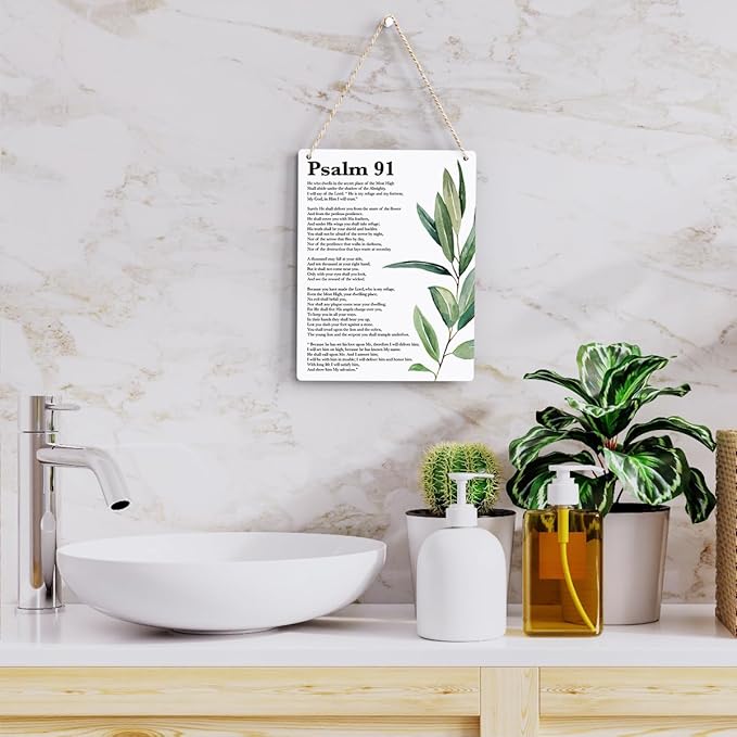 Inspirational Scripture Wall Art Bible Verses Psalm 91 Wall Decor Christian Wall Art Decor Prayer Room Decor Religious Gifts, Wooden Sign for Home Office Nursery Bathroom Decoration 8x10 Inches