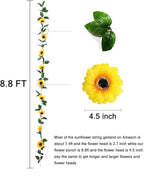 4 Pack 8.8FT Artificial Sunflower Garland with 200 LED Fairy String Lights,Fake Vines Faux Sunflowers Hanging Garland Silk Flowers Hanging Plant for Indoor,Outdoor,Wedding,Wall,Birthday Party