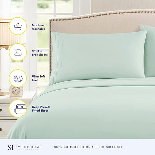 1800 Thread Count Sheet Set – Soft Egyptian Quality Brushed Microfiber Sheets – Luxury Bedding Set with Flat Sheet, Fitted Sheet, 2 Pillow Cases, Queen