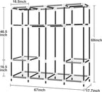 LOKEME Portable Closet, 67 Inch Wardrobe Closet for Hanging Clothes with 4 Hanging Rods, 25mm Steel Tube Clothes Storage Organizer for Extra Sturdy, Quick and Easy to Assembly, Gray Cover