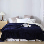 NANPIPER Couch Blanket Reversible Sherpa Flannel Blanket Ultra-Soft Plush Warm Fleece Microfiber (90"x90" Navy Blue) Queen