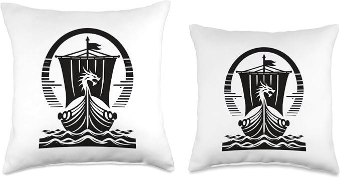 Viking Dragon Ship s Scandinavian Nordic Long Ship Throw Pillow