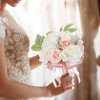 Artificial Rose Wedding Bouquets - Ribbon Decor for Bride & Bridesmaid