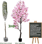 Artificial Pink Cherry Blossom Tree 7 FT Faux Flowering Trees Fake Cherry Blossom Decorative Tree Indoor for Home Decor