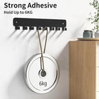 pickpiff 1 Pack Key Holder for Wall Adhesive, Key Hooks with 8 Hooks Wall Mounted, Black Key Hangers for Living Room, Kitchen, Office