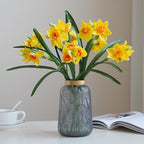 Artificial Flowers for Vases 17.7 Inch 10 Stems， Silk Dried Fake Mums Bouquet Indoor Faux Floral Arrangements for Decoration (Yellow Narcissus)