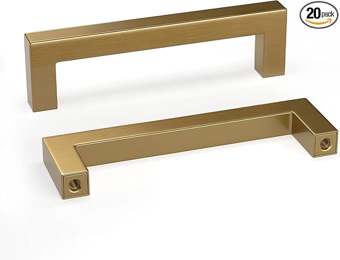 goldenwarm 20 Pack Champagne Bronze Cabinet Pulls Gold Cabinet Handles 3-3/4in Bronze Drawer Pulls Champagne Gold Drawer Handles Square Kitchen Dresser Hardware for Bedroom Cupboard