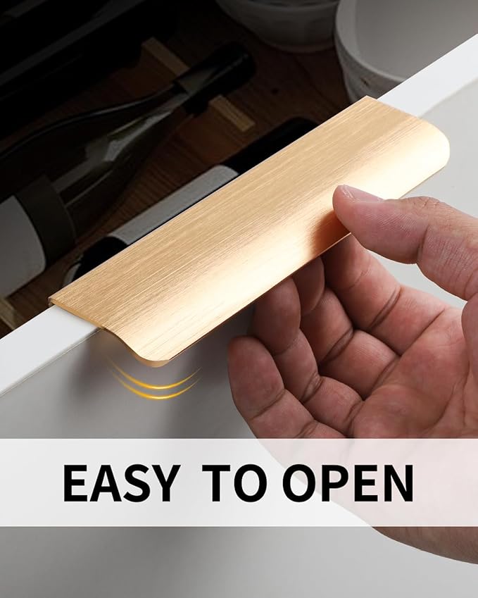 5 Pack 6 inch self Adhesive Cabinet pulls Adhesive Cabinet Handles Gold Drawer pulls Stick on Handles for Finger pulls for Concealed Edge Seam Flat Drawer