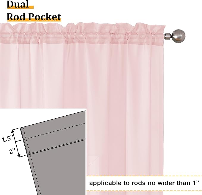 Aiyufeng Blush Pink Sheer Curtains 72 Inch Length 2 Panels Set, Light Filtering Airy Rod Pocket Light Pink Window Curtain Treatment Drapes for Kitchen Bedroom Living, Each 42Wx72L Inches