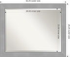 Amanti Art Silver Bathroom Mirror for Over Sink, 26x32 Vista Brushed Nickel Rectangle Vanity Mirror, Large Casual Frame, Hangs Horizonally and Vertically, Bathroom Wall Decor, Beveled Edge