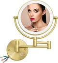 Lighted Makeup Mirror Wall Mounted Gold, Double Sided 1/5X Magnifying Mirror Wall Mount with Light, 360 Swivel Cosmetic Mirror for Bathroom, Brass Brushed Gold, Hardwired