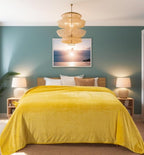 Fleece Blankets for All Season - Premium Lightweight Anti-Static Throw for Queen/Full Size Bed Extra Soft Brush Fabric Warm Sofa Thermal Blanket 90" x 90"(Yellow)