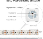 SEZO WS2812B LED Strip Light 16.4FT 60Pixel/M 300LEDs DC5V Individual Addressable LED Strip SMD5050 RGB Dream Color Programmable LED Light Strip Flexible IP65 Waterproof White PCB