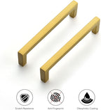 Ravinte 10 Pack Solid Kitchen Cabinet Handles Gold Slim Cabinet Pulls Drawer Pulls with 4 Inch Hole Center Square Bar Kitchen Cabinet Hardware Brushed Brass Cabinet pulls
