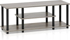 Furinno Turn-N-Tube No Tools 3D 3-Tier Entertainment TV Stand up to 50 inch TV, Round Tubes, French Oak Grey/Black