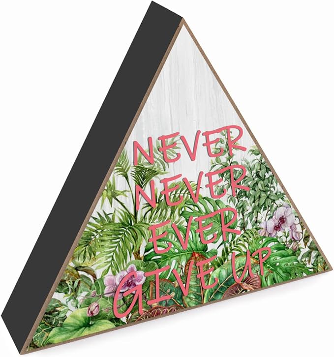 Never Never Ever Give Up with Floral Art Print Wooden Box Sign Nursery Decor for Boys Girls - Boys Room Decor for Bedroom