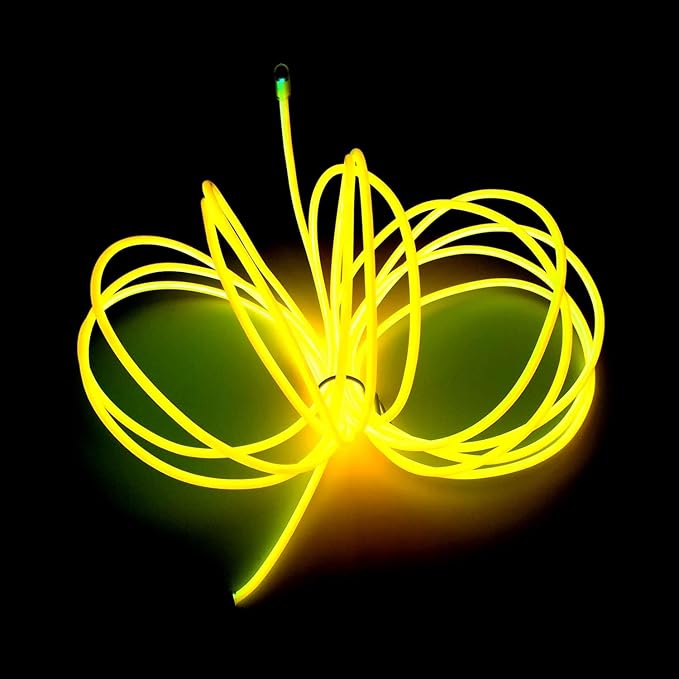 MaxLax EL Wire Yellow, 2M Portable Battery Pack Neon Light Strip 360° Cuttable Glowing Rope Lights for Parties, Halloween, DIY Decoration