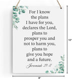 For I Know the Plans I Have for You Jeremiah 29:11 Inspirational Decor Christian Gifts Bible Verse Wall Art Scripture Wooden Hanging Sign for Modern Home Office Wall Art Decoration 8 x 10 Inches