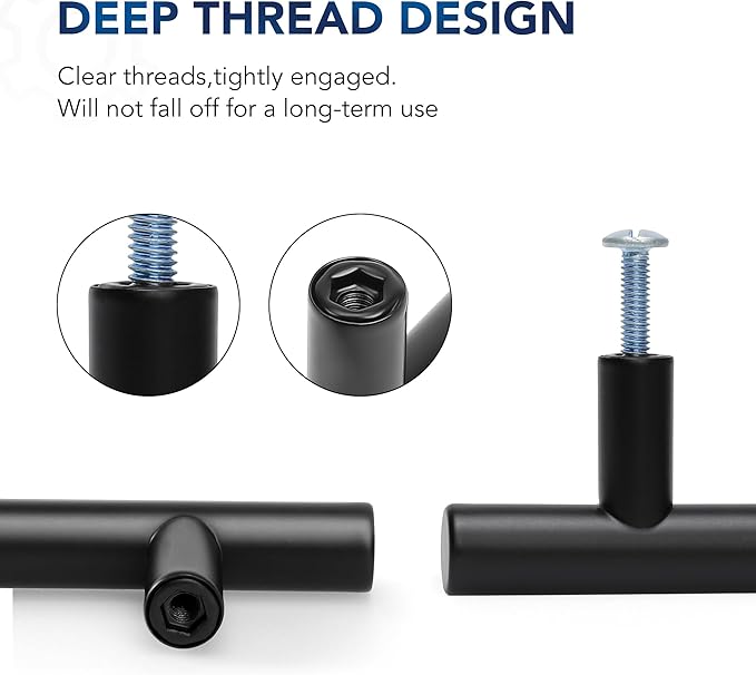 JOY DECOR 15 Pack Cabinet Handles, Black Cabinet Pulls, 7-1/2 in Hole Center Kitchen Hardware, Stainless Steel T Bar Handles for Dresser Drawers
