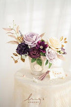 Ling's Moment Artificial Flowers Fake Roses Faux Peony Foam Gardenia Combo for DIY Wedding Bouquets Centerpieces Arrangements Bridal Shower Party Home Decorations, Purple, 23pcs