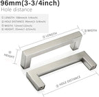 Cabinet Pulls Brushed Nickel Cabinet Handles Square Drawer Pulls, 40 Pack 3-3/4 Inch Stainless Steel Kitchen Door Cupboard Cabinet Handles, Cabinet Hardware Drawer Handles, 96mm Hole Centers