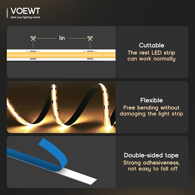 COB LED Strip Lights Neutral White 4000K,16.4ft 12V High CRI 95Ra+ Super Bright,Flexible Tape Lights for Bedroom,Mirror,Kitchen Cabinet, Living Room(Power Supply Not Included)