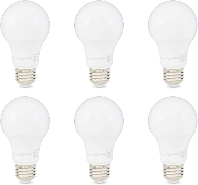 Amazon Basics LED Light Bulbs, Energy Efficient 6W, 40 Watt Equivalent, E26 Standard Base, 2700, Dimmable, 10,000 Hour, Soft White, 6 Count