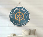 Custom Welcome Aboard Name Sign, Personalized Wooden Ocean Family Name Sign, Coastal Rustic Style, 8"x8", Color 4, Door Mount, Bedroom Office Decor