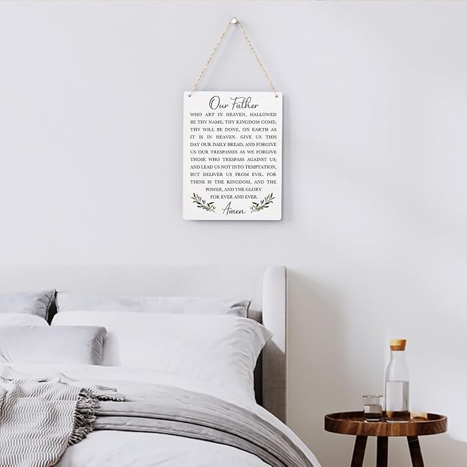 Christian Bible Verses Wall Decor Our Father Prayer Wall Decoration The Lords Prayer Wooden Hanging Sign Scripture Wall Art for Home Living Room Bedroom Home Wall Decor 8x10 Inches Religious Gift