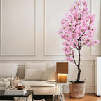 Artificial Pink Cherry Blossom Tree 7 FT Faux Flowering Trees Fake Cherry Blossom Decorative Tree Indoor for Home Decor