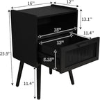 SOOWERY Mid Century Modern Nightstand, Side Table with Storage, Bedside Tables with Acrylic Drawer, End Table with Solid Wood Legs for Bedroom, Living Room and Small Spaces, Black