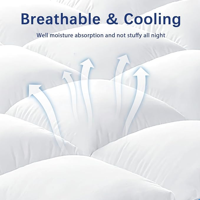 Mattress Topper Twin XL College Dorm, Waterproof Bed Topper Twin XL Cooling Mattress Pad Cover for College, Pillow Top Mattress Topper with Deep Pockets, Breathable Fluffy Fill Mattress Protector