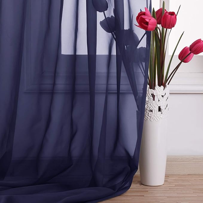 NICETOWN Dark Blue Sheer Window Scarves, Elegant Voile Sheer Window Dressings Sheer Curtains Multifunction for Kids Room/Party, 2 Panels, W60 x L216