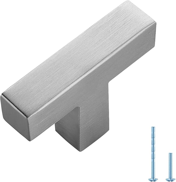 Ravinte 1 Pack Brushed Nickel Kitchen Cabinet Handles Single Hole Cabinet Pulls Square Kitchen Hardware for Cabinet Drawer Pulls Drawer Handles Come with Screwdriver