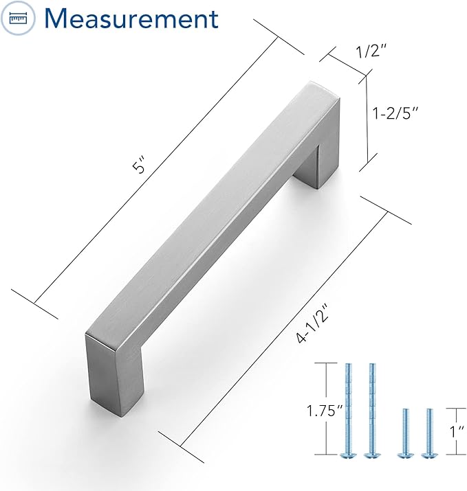 Ravinte 25 Pack Brushed Nickel Kitchen Cabinet Handles 4-1/2 Inch Cabinet Pulls Square Kitchen Hardware for Cabinet Drawer Pulls Drawer Handles Come with Screwdriver